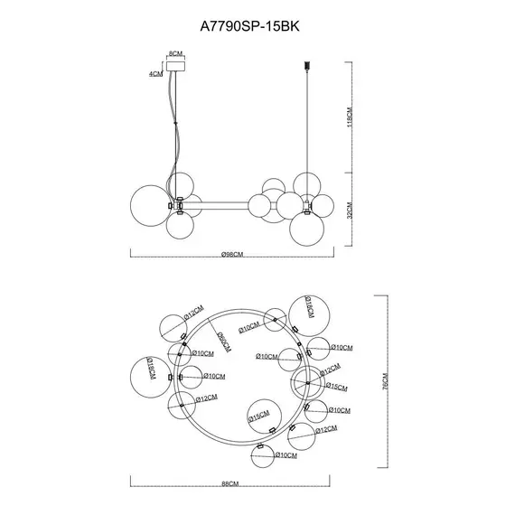 Подвесная люстра Arte Lamp Vincent A7790SP-15BK, фото , изображение 3