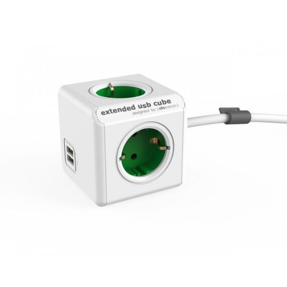 1402GN/DEEUPC Разветвитель-удлинитель Allocacoc Extended Cube 4 розетки 2 USB 1,5 м Зеленый, фото 