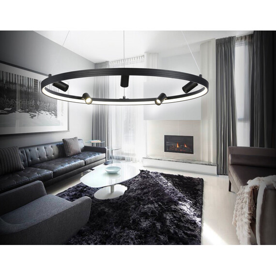 Светильник светодиодный управляемый подвесной с дополнительной подсветкой FL5289/1+5 BK черный 72W 3000K/4200K/6400K+4200K D700*1200 (ПДУ ИК), фото , изображение 2