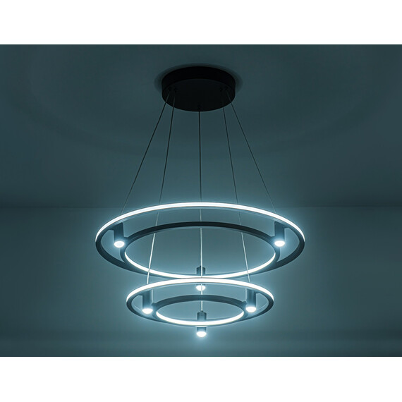 Светильник подвесной светодиодный FL5544/2+6 BK черный 90W 3000K/4200K/6400K D600/400*1300 (без ПДУ), фото , изображение 5