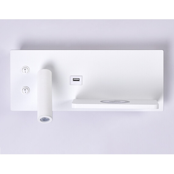 Настенный поворотный светодиодный светильник с выключателем, USB и беспроводной зарядкой FW2971 SWH белый песок LED 3000K 5W+3W 300*120*115, фото , изображение 5